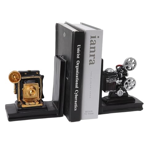 Bookends Decorative, Pair Shelf Book Ends Movie Projector Designed Bookend Decoration Book Shelf for Decor, Home, Office or Kitchen Shelves Reader Love Gift by Atyhao - Image 3