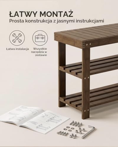 SMIBUY Bambusowy stojak na buty, 3-poziomowy organizer na buty, półka do przechowywania, do przedpokoju, łazienki, salonu, orzech włoski