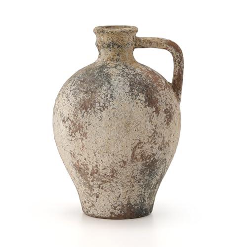 LUKA Ceramic Rustic Farmhouse Vase,8.25 inch Terracotta Vase with Handle,Neutral Clay Pot Vases Decorative Vase for Living Room,Table,Shelf Decor(Brown,M) by LUKA - Used condition - US$26.80