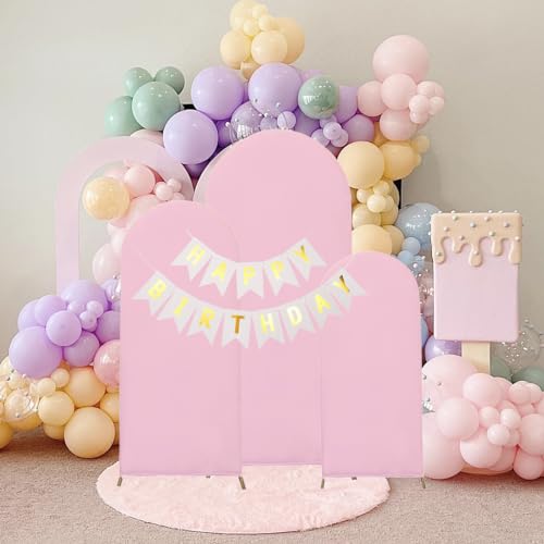 Maiangel Set of 3 Wedding Arch Cover Spandex Fitted Stretchy Arch Stand Covers,2-Sided Round Top Chiara Backdrop Cover for Party Birthday Banquet Baby Shower Arch Decoration (4ft,5ft,6ft Pink) by Maiangel - Image 3