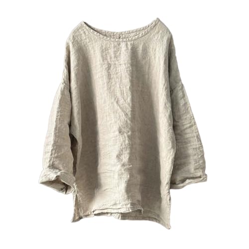 NFYM Women's Linen Shirt Long Sleeve Relaxed Fit Pullover Top