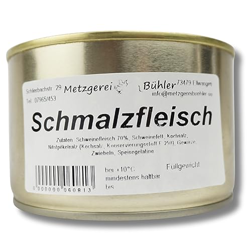 Schmalzfleisch Dosenwurst 200g bis 400g Traditionelles Deutsches Griebenschmalz aus 70% Deutschem Schweinefleisch von der Metzgerei Bühler leckerer Wurst Aufschnitt (300g)