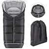 Zamboo Winter-Fußsack für Kinderwagen, Sportwagen & Buggy mit Anti-Rutschschutz, weicher Deluxe-Thermo-Fleece, Mumien-Kapuze, Reflektorstreifen & Tasche – Schwarz Grau