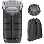 Zamboo Winter-Fußsack für Kinderwagen, Sportwagen & Buggy mit Anti-Rutschschutz, weicher Deluxe-Thermo-Fleece, Mumien-Kapuze, Reflektorstreifen & Tasche - Schwarz Grau