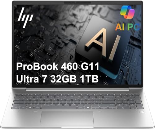 Image of HP ProBook 460 G11 Business AI PC Laptop (16" FHD+, Intel 12-Core Ultra 7 155U, 32GB DDR5 RAM, 1TB SSD), HP Wolf Security, Backlit Numeric KB, 1080P FHD Webcam, Fingerprint, Ethernet, Win 11 Pro