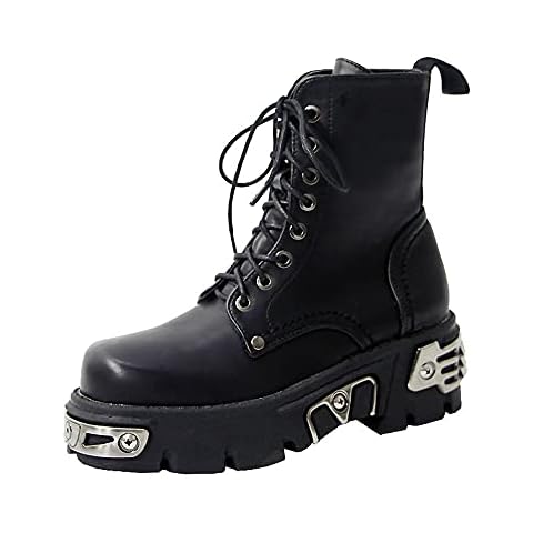 Ritmorro Women's Metallic Gothic Punk Rock boots Block chunky heel boots Black Motorcyle Ankle Booties, Black, 5 UK Cover