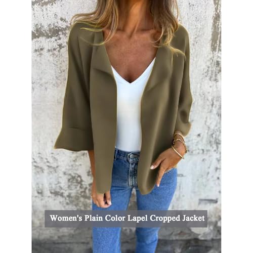 Peculiar Women's 3/4 Sleeve Faux Suede Cardigan, Peculiaral Faux Suede Jacket, Trendy Casual Coat3