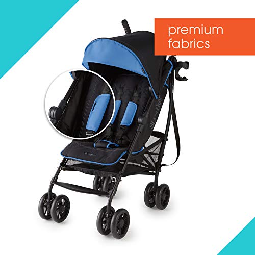 Summer 3Dlite+ Convenience Stroller, Blue/Matte Black – Lightweight Umbrella Stroller with Oversized Canopy, Extra-Large Storage and Compact Fold