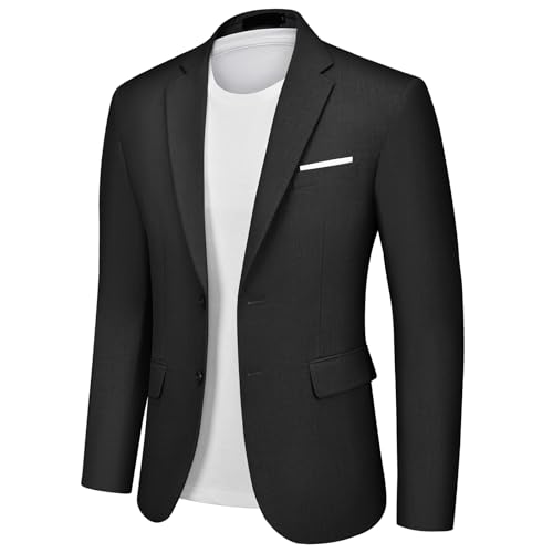 Autsel Blazer Homme Slim Fit Veste de Costume à 2 Boutons Couleur Unie Veston Classqiue Mariage d'affaires Noir XL