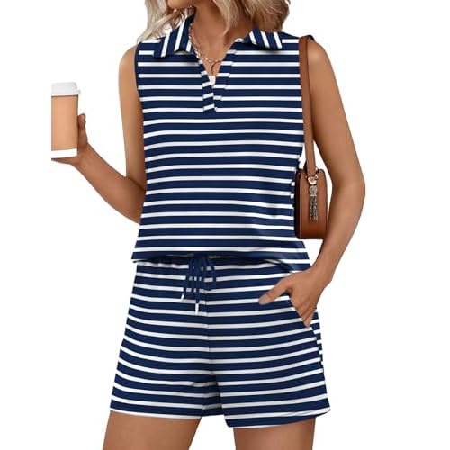 Rapbin Two Piece Short Sets for Women Summer Lounge Set with Pocket