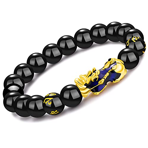 MANRUO Feng Shui The Best Prosperity 10mm Black Bead Bracelet with Color Changed Pi Xiu/Pi Yao Attract Wealth and Good Luck