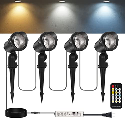 Landscape Lighting 32W Dimmable 2700K To 6500K Adjustable Via Remote Spotlights Outdoor With Transformer Ip65 12V Low Voltage Landscape Lights Outdoor Lights For House Trees Flags Outdoor Décor 4 Pack #TOP13