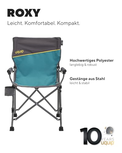 Uquip Campingstuhl Roxy Petrol I Faltbarer Klappstuhl mit 120 kg Traglast I kompakter Faltstuhl aus Stahl & Polyester I klappbarer Outdoor-Stuhl für Camping, Strand, Angeln, Garten & Festivals