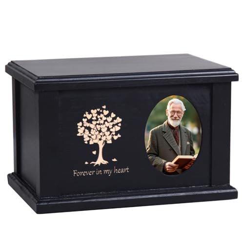 Cremation Urns for Human Ashes Adult Male Female Wooden Urn Box and Casket for Men Women Funeral Memorial Urns for Ashes with Photo Frame Burial Urn for Adults Up to 442LBS