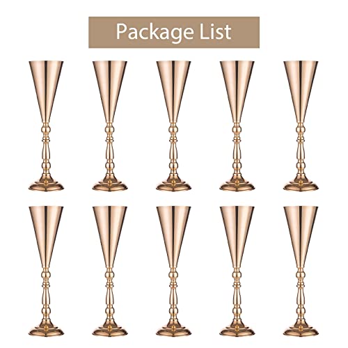 Sziqiqi Trumpet Vase Floral Centerpiece Riser Stand For Wedding Reception Centerpieces Party Event Anniversary Birthday Decoration Flower Arrangement Pack Of 10, Rose Gold 16.5In #TOP7