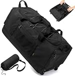 Laripwit Sac à bandoulière collapsible avec roues 130-170L Sac à bandoulière extra large extensible pour les hommes Femmes Sac à duffle militaire de service lourd pour le camping Rolling pliable Carry on Bagage, noir