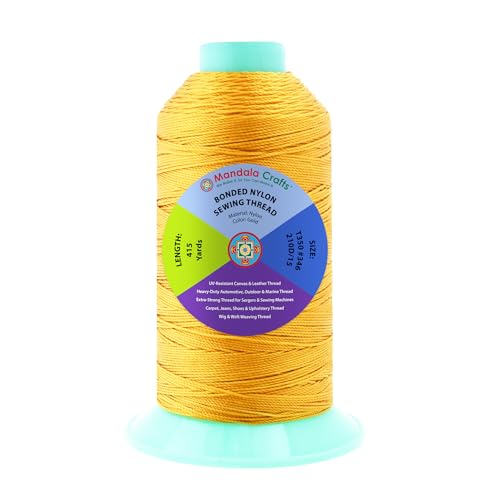 Mandala Crafts Size 346 210D T350 Gold Bonded Nylon Thread, 415 YDs