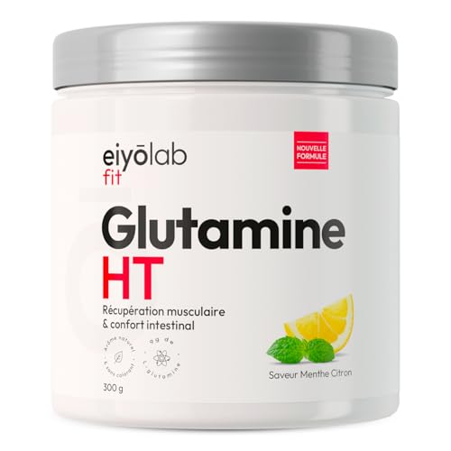 Glutamine HT | Poudre 100% Pure de L-Glutamine | 300 g | Récupération Musculaire et Santé Intestinale | 30 Portions de 10g | Acide Aminé Vegan et Sans Excipients | Goût Menthe Citron | Eiyolab