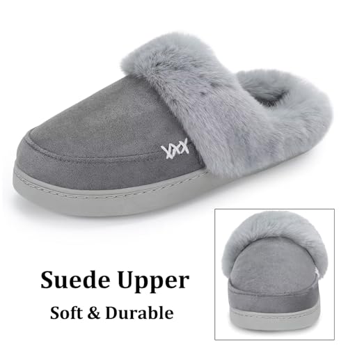 ninecifun women39s and men39s memory foam house slippers faux fur lined indoor fuzzy slippers with no-slip sole slip on suede home shoes warm winter gift for women amp men