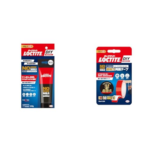 【セット買い】LOCTITE(ロックタイト) ノー・モア・ネイル 接着剤 屋内・屋外用 142g - 釘がいらない多用途接着剤 ノーモアネイル + ノー・モア・ネイル 超強力両面テープ 19mm x 1.5M - 釘やネジが使えない場所に ノーモアネイル