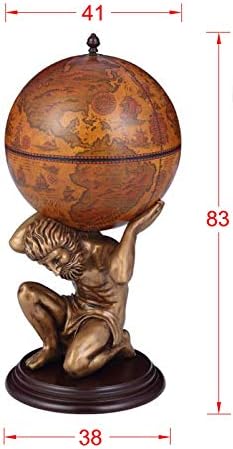 WestWood Vintage Globe Shaped MiniBar Atlas Holding Wine Drinks Beverage Cabinet Host Glasses Bottles Old World Map Antique Look Home Storage Rack 420MM Brown