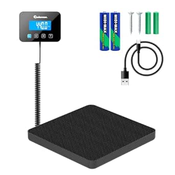 Shipping Scale for Small Business - 440 lbs/0.35oz - High Accurate Digital Postal Scale with Hold/Tare Function - Perfect for Packages, Luggage, Home Use - Battery & Cable Included - Black Mat