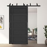 JUBEST Bypass Sliding Barn Door, 72'x84' Wave Shape Door Panel with 5FT Hardware Kit Include, 2 Sets of 36'x84' Sliding Barn Doors Hardware kit, Black, Pre-Drilled, Easy to Install
