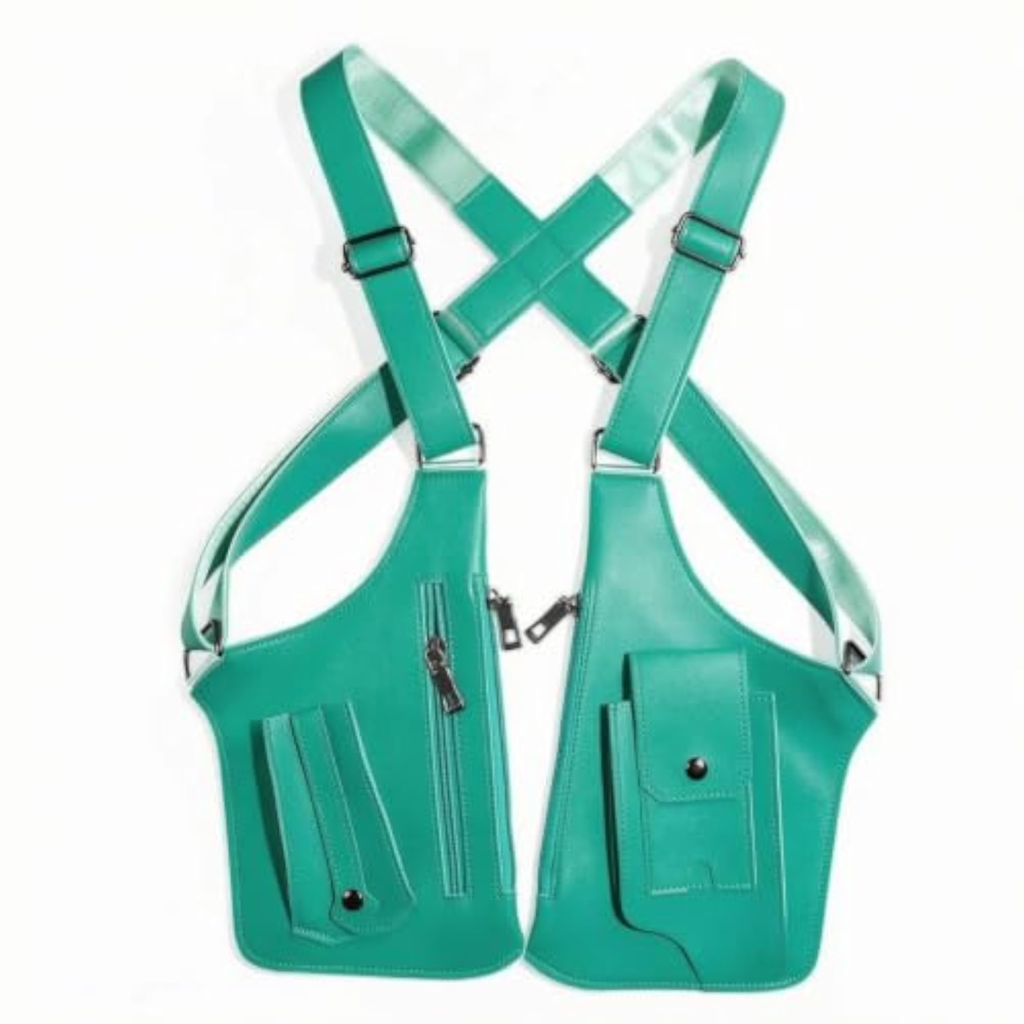 Structured Body Underarm Bag with Metal Zippers, Emerald Green