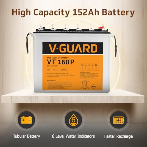 Image of V-Guard Inverter & Battery Combo (Aviolux 800 Inverter, VT 160 P (152Ah Tall Tubular Battery)) for Home, Office & Shops