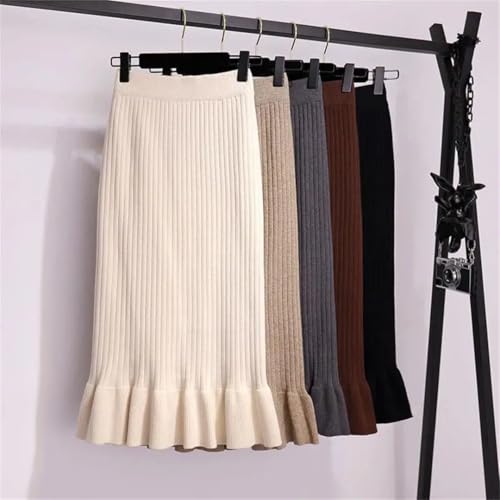 Women Fall Winter Elegant High Waist Mermaid Skirt Solid Color Lady Office Wear Knitted Pleated Skirts2