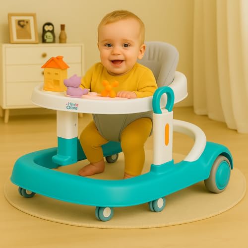Image of Little Olive Baby Walker for Kids | Adjustable Height Baby Walking Support with Interactive Activity Toy Tray, Comfortable Padded Seat & Smooth Multi-Directional Wheels | Walker for Baby Boys & Girls - Green