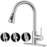 APPASO Brushed Nickel Kitchen Faucets for Kitchen Laundry RV, Kitchen Sink Faucet with Pull Down Sprayer, 3 Modes of Water Outlet, Single Handle High Arc Facucet sus304 Stainless Steel with Deck Plate