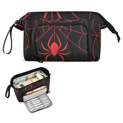 Image of Red Spider and Spider Web Halloween Pencil Case Large Capacity Pencil Pouch Bag Zipper Storage Stationery Bag for Office College School