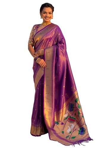 Image of SGF11 Women's Paithani Soft Lichi Silk Kanjivaram Sarees With Blouse Piece