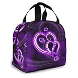PATNPRT Purple Heart Lunch Bag Insulated Lunch Box with Front Pocket Reusable Tote Bag For Office Wo
