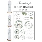 Kerzenfolie für Hochzeitskerze, Wasserschiebefolie, DIN A4, Eukalyptus-Motiv, DIY Kerzentattoo