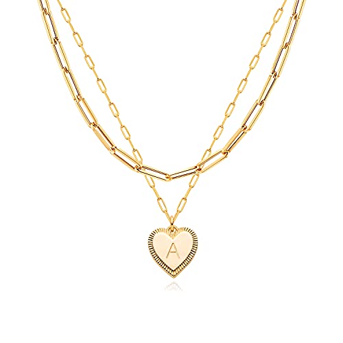 MEVECCO Gold Layered Heart Initial Necklace 18K Gold Filled A Alphabet Heart Pendant Necklace Dainty Initia Letter Necklace for Women Minimalist Personalized Jewelry Gift for Her