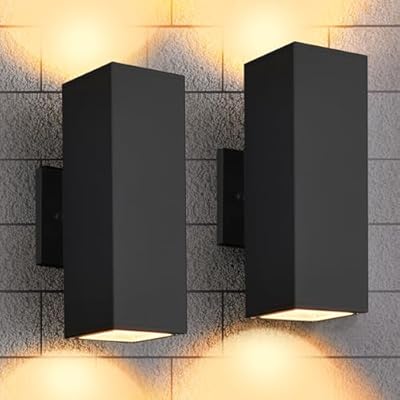 YOFOVI Outdoor Wall Lights, 2 Pack Waterproof Exterior Lighting Fixtures, Anti-Rust Outdoor Light Fixture Black Aluminum Porch Lights for Garage