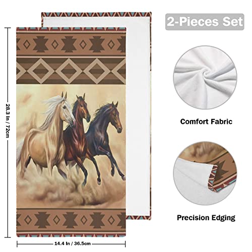 Patinisa Brown Horse Hand Towels For Bathroom Set Of 2 Azetc Boho Ethnic Style Native American Western Horse Soft Absorbent Kitchen Dish Towels Decorative Bathroom Towel For Hair,Guest,Gym,Spa 14"X28" #TOP1