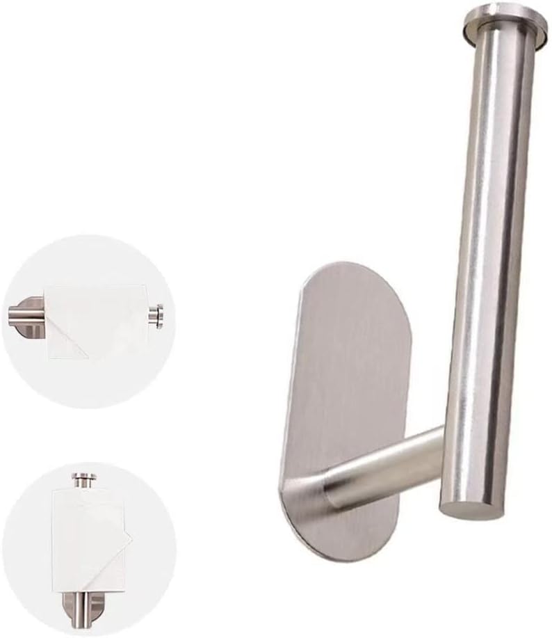 Self Adhesive Toilet Roll Holder for Bathroom Kitchen Stick on Wall Stainless Steel Brushed