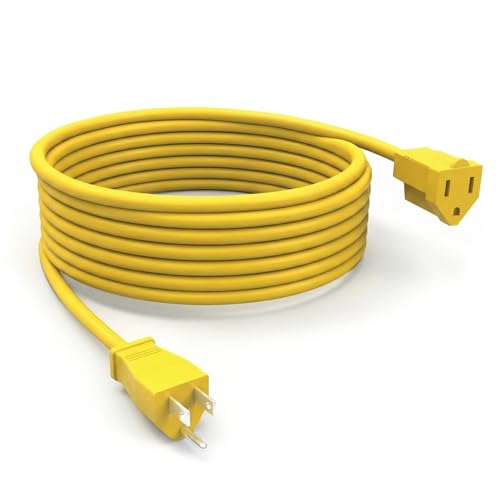 STANLEY 15 Ft Outdoor Extension Cord 16/3 AWG Cable with Grounded 3 Prong Plug 125 Volts SJTW Yellow ETL Listed Extension Cord for Patio Lighting Lawn Equipment and Outdoor Christmas Decorations