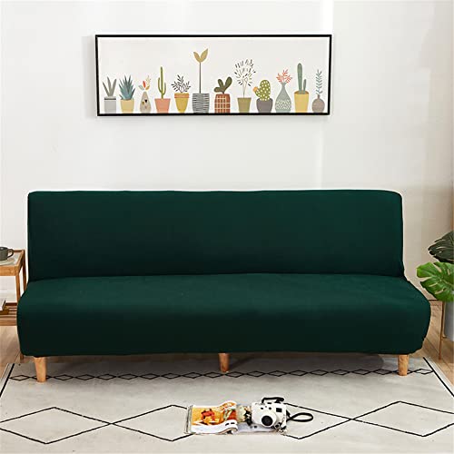 Hiseng Armless Sofa Bed Cover 3 Seater Polyester Spandex Stretch Couch Furniture Covers Non-slip Elastic Universal Fitted Full Folding Futon Slipcover Protector (dark green,190-230cm)