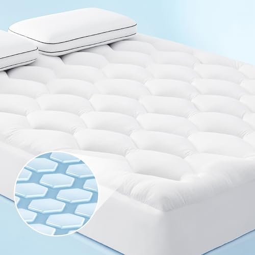 Bedsure Breescape Cooling Mattress Pad King Size, Thick Quilted Mattress Cover Padded for College Dorm, Pillow Top Mattress Topper, with a Deep Pocket Fitted to 8"-21" Mattresses