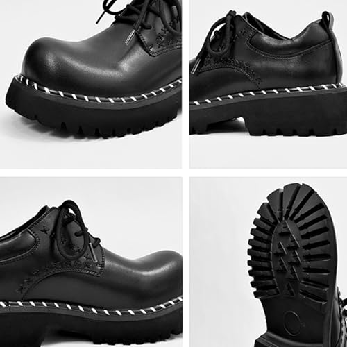 Men's Black Leather Platform Oxford Shoes Classic Round Toe Lace Up Comfort Lug Sole Chunky Heel Casual Derby Shoes Business Office Work Dress Shoes2