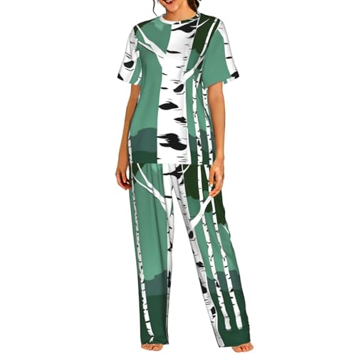 Pyjama à manches courtes femme imprimé bouleaux vêtement nuit léger