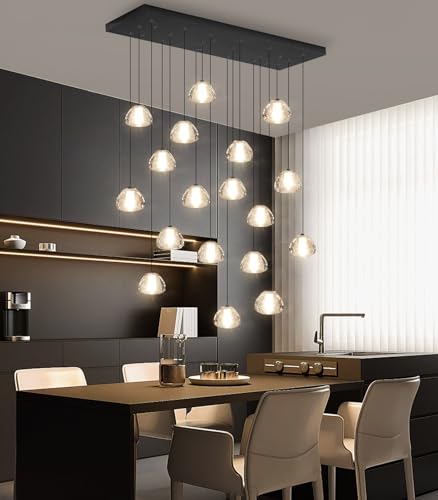 Image of Crystal Rectangular Chandeliers for Living Room Dining Room Light LED Pendant Lights Fixtures Lighting Chandelier for Foyer Entrance Black