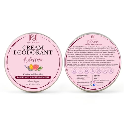 Image of Blossom Deodorant Cream for Men & Women | Aluminium & Baking Soda Free | 100% Natural with Shea Butter, Almond Oil & Pure Essential Oils | Controls Odour 10+ Hrs | No Synthetic Fragrance | Safe for Sensitive Skin | Handmade | 50g