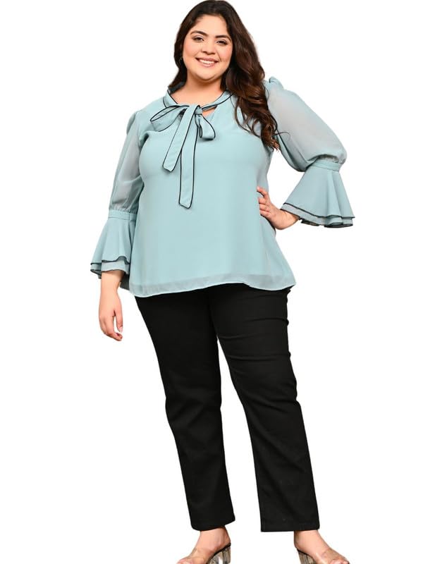 prettyplus by desinoor.com Plus Size Sea Green Georgette Knot Top | Plus Size Top for Girls-picture-28