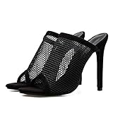 TIKENBST High Heels 12CM Mesh Cutouts Heels Schuhe Schwarze Hohle Sandalen Hausschuhe,Black-38