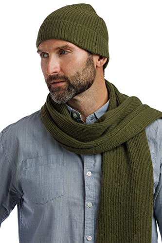 Image of Fishers Finery Men's 100% Cashmere Cuffed Fisherman Beanie; Ribbed Cuff Skull Cap (Olive)